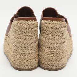 Pre Owned Christian Louboutin Ariella Zeppa Size 38 Brown Leather Wedge Espadrille Sandals