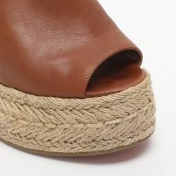 Pre Owned Christian Louboutin Ariella Zeppa Size 38 Brown Leather Wedge Espadrille Sandals