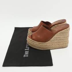Pre Owned Christian Louboutin Ariella Zeppa Size 38 Brown Leather Wedge Espadrille Sandals