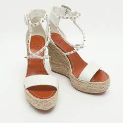 Pre Owned Christian Louboutin Chocazeppa Size 38 White Leather Wedge Sandals 