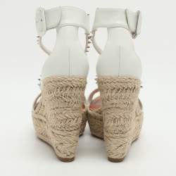 Pre Owned Christian Louboutin Chocazeppa Size 38 White Leather Wedge Sandals 
