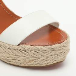 Pre Owned Christian Louboutin Chocazeppa Size 38 White Leather Wedge Sandals 