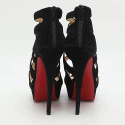 Pre Owned Christian Louboutin Fernando Size 38.5 Black Suede Cage Sandals