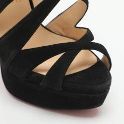 Pre Owned Christian Louboutin Fernando Size 38.5 Black Suede Cage Sandals