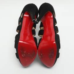 Pre Owned Christian Louboutin Fernando Size 38.5 Black Suede Cage Sandals