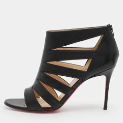 Pre Owned Christian Louboutin Beauty K Size 38.5 Black Leather Caged Sandals