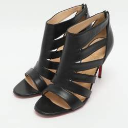 Pre Owned Christian Louboutin Beauty K Size 38.5 Black Leather Caged Sandals