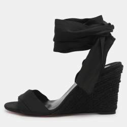 Pre Owned Christian Louboutin Melides Du Desert Size 39 Black Satin Wedge Wedge Sandals