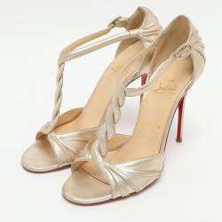 Pre Owned صندل كريستيان لوبوتان حزام تي من الجلد الذهبي مقاس 38