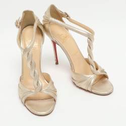 Pre Owned صندل كريستيان لوبوتان حزام تي من الجلد الذهبي مقاس 38