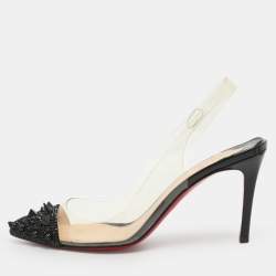 Pre Owned Christian Louboutin Spike Size 39 Black/Transparent Suede and PVC Slingback Pumps