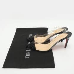 Pre Owned Christian Louboutin Spike Size 39 Black/Transparent Suede and PVC Slingback Pumps