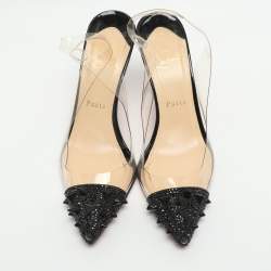Pre Owned Christian Louboutin Spike Size 39 Black/Transparent Suede and PVC Slingback Pumps