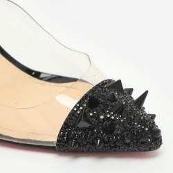 Pre Owned Christian Louboutin Spike Size 39 Black/Transparent Suede and PVC Slingback Pumps
