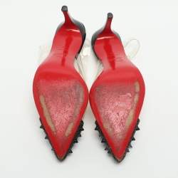 Pre Owned Christian Louboutin Spike Size 39 Black/Transparent Suede and PVC Slingback Pumps