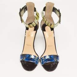 Pre Owned Christian Louboutin runana Size 40 Multicolor Patent Leather Ankle Strap Sandals