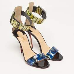 Pre Owned Christian Louboutin runana Size 40 Multicolor Patent Leather Ankle Strap Sandals