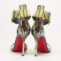 Pre Owned Christian Louboutin runana Size 40 Multicolor Patent Leather Ankle Strap Sandals