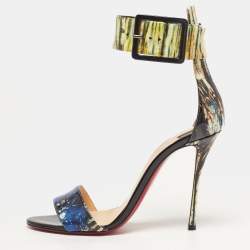 Pre Owned Christian Louboutin runana Size 40 Multicolor Patent Leather Ankle Strap Sandals