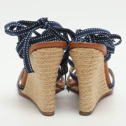 Pre Owned صندل كريستيان لوبوتان إسبرادريل كعب زاحف قماش أزرق برباط عند الكاحل مقاس 39