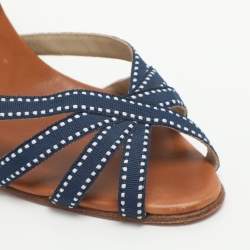 Pre Owned صندل كريستيان لوبوتان إسبرادريل كعب زاحف قماش أزرق برباط عند الكاحل مقاس 39