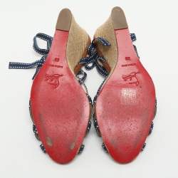 Pre Owned صندل كريستيان لوبوتان إسبرادريل كعب زاحف قماش أزرق برباط عند الكاحل مقاس 39