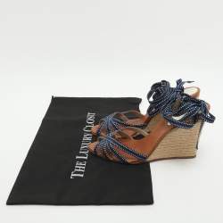 Pre Owned صندل كريستيان لوبوتان إسبرادريل كعب زاحف قماش أزرق برباط عند الكاحل مقاس 39