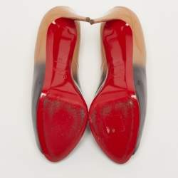 مملوكة مسبقًا حذاء كعب عالى كريستيان لوبوتان فيري بريفي جلد لامع بدرجتين بيج وأسود منصة مقدمة مفتوحة مقاس 39