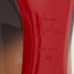 مملوكة مسبقًا حذاء كعب عالى كريستيان لوبوتان فيري بريفي جلد لامع بدرجتين بيج وأسود منصة مقدمة مفتوحة مقاس 39