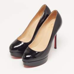 Pre Owned Christian Louboutin Bianca Size 38.5 Black Patent Leather Platform Pumps
