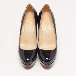 Pre Owned Christian Louboutin Bianca Size 38.5 Black Patent Leather Platform Pumps