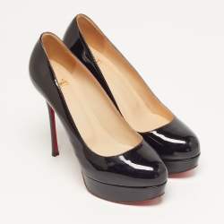Pre Owned Christian Louboutin Bianca Size 38.5 Black Patent Leather Platform Pumps