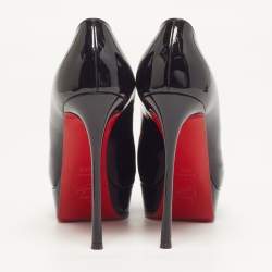Pre Owned Christian Louboutin Bianca Size 38.5 Black Patent Leather Platform Pumps