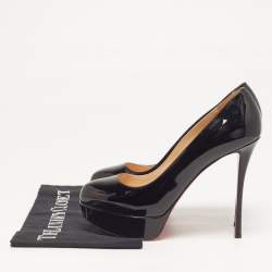 Pre Owned Christian Louboutin Bianca Size 38.5 Black Patent Leather Platform Pumps