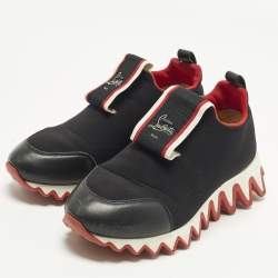 Pre Owned Christian Louboutin Tiketa Size 36 Black Leather and Neoprene Slip On Sneakers