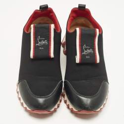 Pre Owned Christian Louboutin Tiketa Size 36 Black Leather and Neoprene Slip On Sneakers
