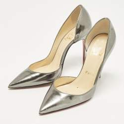 مملوكة مسبقًا حذاء كعب عالي كريستيان لوبوتان "إريزا" جلد رمادي داكن دورسي مقدمة مدببة مقاس 36.5