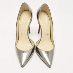 مملوكة مسبقًا حذاء كعب عالي كريستيان لوبوتان "إريزا" جلد رمادي داكن دورسي مقدمة مدببة مقاس 36.5