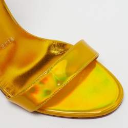 Pre Owned Christian Louboutin Goldie Jolie Size 37 Yellow Iridescent Leather Ankle Strap Sandals