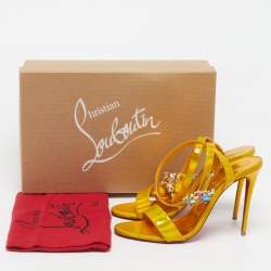 Pre Owned Christian Louboutin Goldie Jolie Size 37 Yellow Iridescent Leather Ankle Strap Sandals
