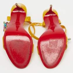 Pre Owned Christian Louboutin Goldie Jolie Size 37 Yellow Iridescent Leather Ankle Strap Sandals