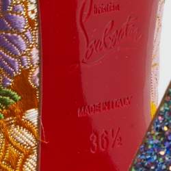 Pre Owned Christian Louboutin Dolly Dola Size 36.5 Multicolor Brocade Fabric Block Heel Pumps