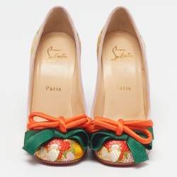 Pre Owned Christian Louboutin Dolly Dola Size 36.5 Multicolor Brocade Fabric Block Heel Pumps