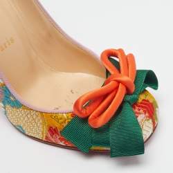 Pre Owned Christian Louboutin Dolly Dola Size 36.5 Multicolor Brocade Fabric Block Heel Pumps