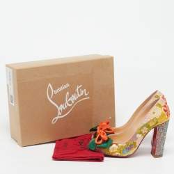 Pre Owned Christian Louboutin Dolly Dola Size 36.5 Multicolor Brocade Fabric Block Heel Pumps