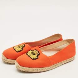 Pre Owned Christian Louboutin Gala Size 40 Orange Canvas Embroidered Crest Espadrille Flats