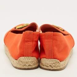 Pre Owned Christian Louboutin Gala Size 40 Orange Canvas Embroidered Crest Espadrille Flats