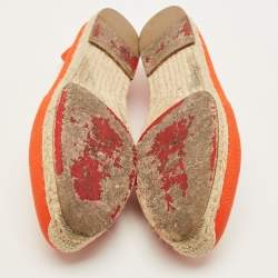 Pre Owned Christian Louboutin Gala Size 40 Orange Canvas Embroidered Crest Espadrille Flats