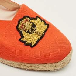 Pre Owned Christian Louboutin Gala Size 40 Orange Canvas Embroidered Crest Espadrille Flats