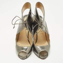 Pre Owned Christian Louboutin Size 40 Silver Leather Peep Toe Sandals
